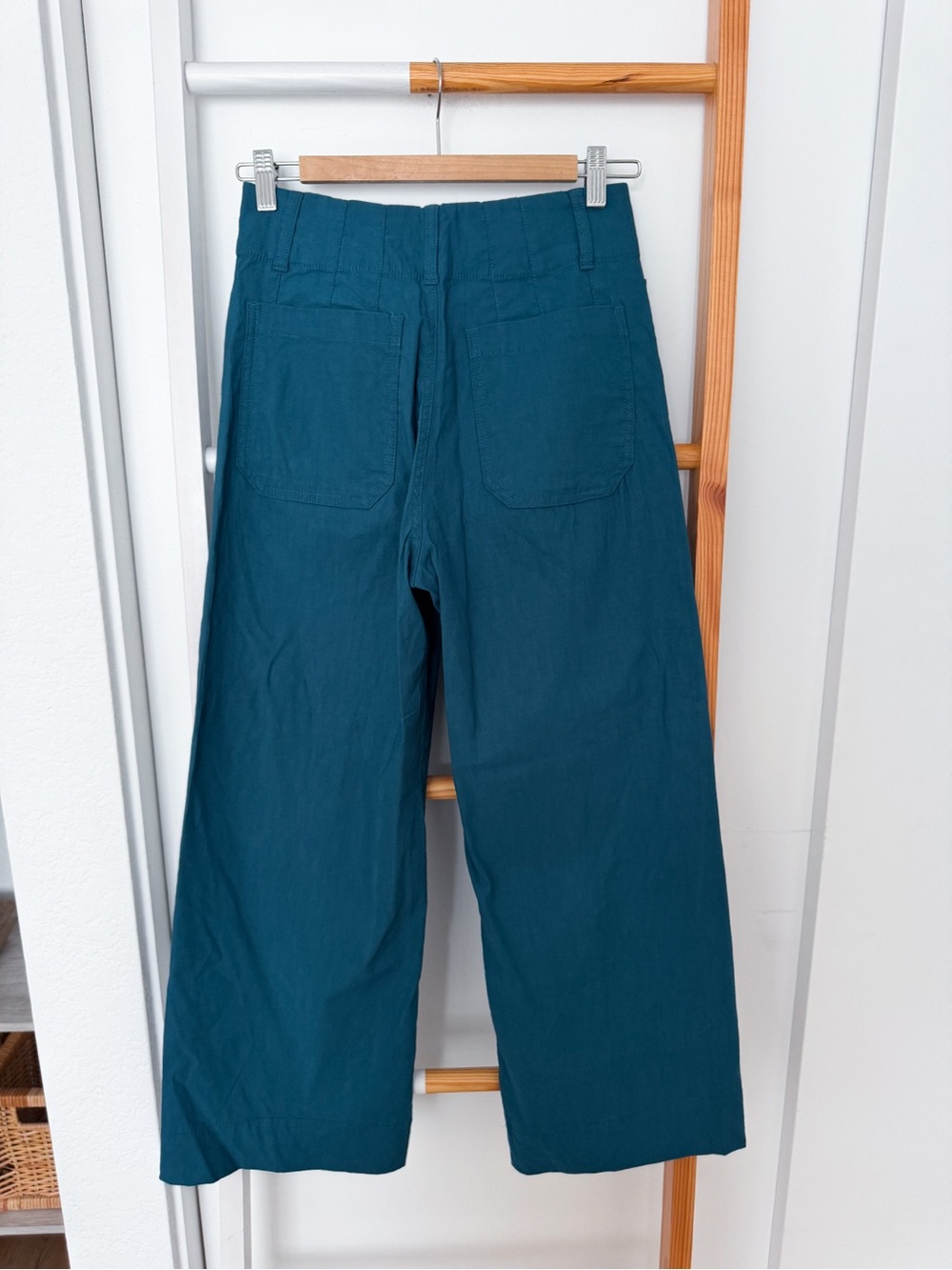 Anthropologie Maeve Colette Wide Leg Pants Trousers Dark Turquoise Cotton Linen - Picture 5 of 14